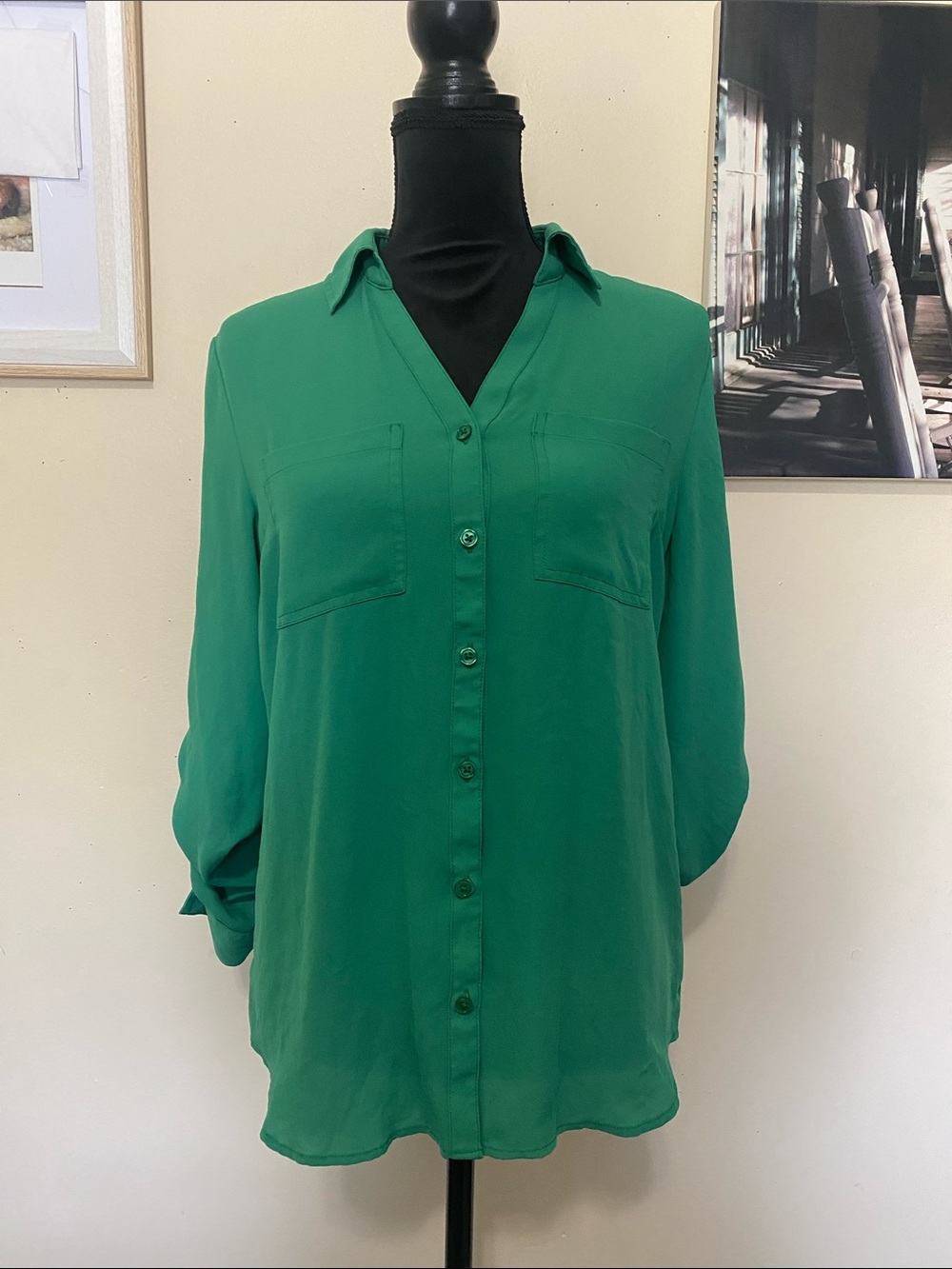 Maurices Emerald Green Button-Up Blouse Sz Small
